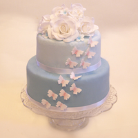 Blue Butterfly And Rose Cake 