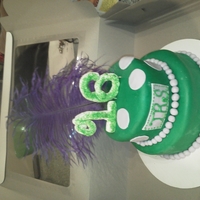 Sweet 16! red velvet 2 layer cake, fondant and pruple feather