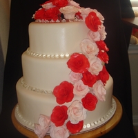 Rose Wedding fondant cake with gumpaste roses and sugar diamond accents