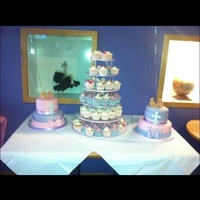 Christening Tiered Chocolate Cakes And Cupcake Tower Christening tiered chocolate cakes and cupcake tower