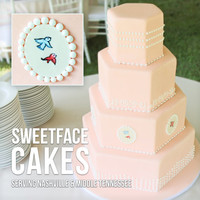 Peach Hexagon Wedding Cake This cake was inspired by a hobnail vase as well as a past cake design of mine. Four peach hexagon tiers with hobnail piping and small...