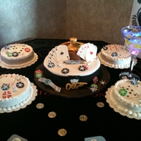 007 1/4 sheet red, white, & blue checkerboard. Fireworks drawn on the side of cake.