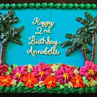 Luau Theme Birthday Cake 9 x 13" slabhome made vanilla cake and martha stewart buttercream recipe