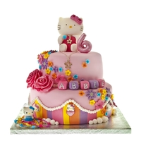 Hello Kitty Cake Colourful Hello Kitty with Flowers Stripes and necklaces <3