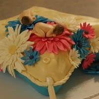 Twins! Pillow cake with gerber daisies, and two sleeping baby's. This cake was for a girlfriend baby shower who was having twins, a boy and...