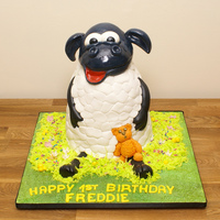 Timmy Time / Shaun The Sheep 1st Birthday Cake as Timmy, from "Timmy Time" with the little Teddy bear. This 3D cake did feed 50 guests.