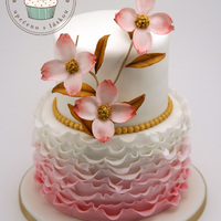 Pink Dogwood Ruffle Cake Two tier wedding cake with dogwood in abstract color version