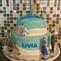 Disney Frozen Birthday Cake Made for my daughter's birthday. Blue velvet cake with buttercream frosting and mms details.