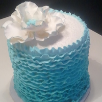 Blue Buttercream Ruffled Birthday Cake Ombre Blue Ruffle Birthday Cake with Gumpaste Fantasy Flower