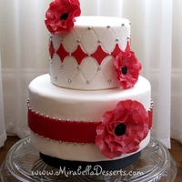 Simple Red And White Cake With Fantasy Ruffle Flowers Simple red and white cake with fantasy ruffle flowers.