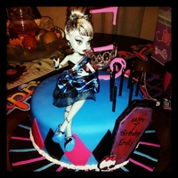Monster High I had about a day and a half notice for this cake. Checkerboard cake inside. Covered in MMF. MMF decorations including the skull logo. The...