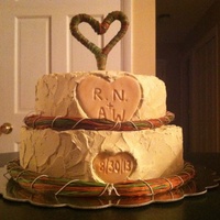 Rustic Engagement Caketop Tier Is Double Choc Chip W Choc Bc And Bottom Is Caramel Filled Vanilla Bean With Tinted Bc Rustic engagement cake...top tier is double choc chip w/ choc bc and bottom is caramel filled vanilla bean with tinted bc