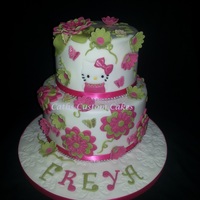 Pretty Hello Kitty 8" and 6" Almond Madeira with a vanilla and raspberry filling