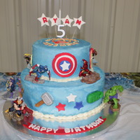 Super Hero Cake Made With Buttercream Frosting And Handmade Fondant Items Figurines Were Purchased From A Store Super hero cake made with buttercream frosting and handmade fondant items. Figurines were purchased from a store.