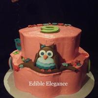 Owl Themed Birthday Cake Designed After Party Plates And Napkins Buttercream Frosting Fondant Decorations Owl themed birthday cake designed after party plates and napkins. Buttercream frosting / fondant decorations