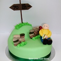 Ramber / Walker / Hiker Cake Made for a keen rambler. He's having a little rest against his backpack & dry stone wall...well he is 70! ;)