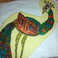 A Peacock Three Layer Birthday Cake Triple Chocolate Fudge With Vanilla Pudding Filling Creme Brulee Cake Middle Layer With Chocolate Gan A peacock three layer birthday cake - triple chocolate fudge with vanilla pudding filling, creme brulee cake middle layer with chocolate...