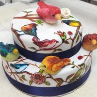 Birds Hand painted bird cake. Bird toppers are modeling chocolate :)