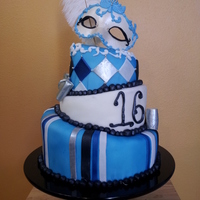 Masquerade Cake This cake was for a Sweet 16. My first topsy turvy cake. The mask is made out of gumpaste.