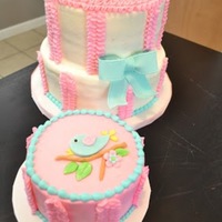 A Tweet First Birthday Large cake is chocolate cake on first tier, strawberry cake on second tier. Smash cake is vanilla cake. All are frosted in buttercream with...