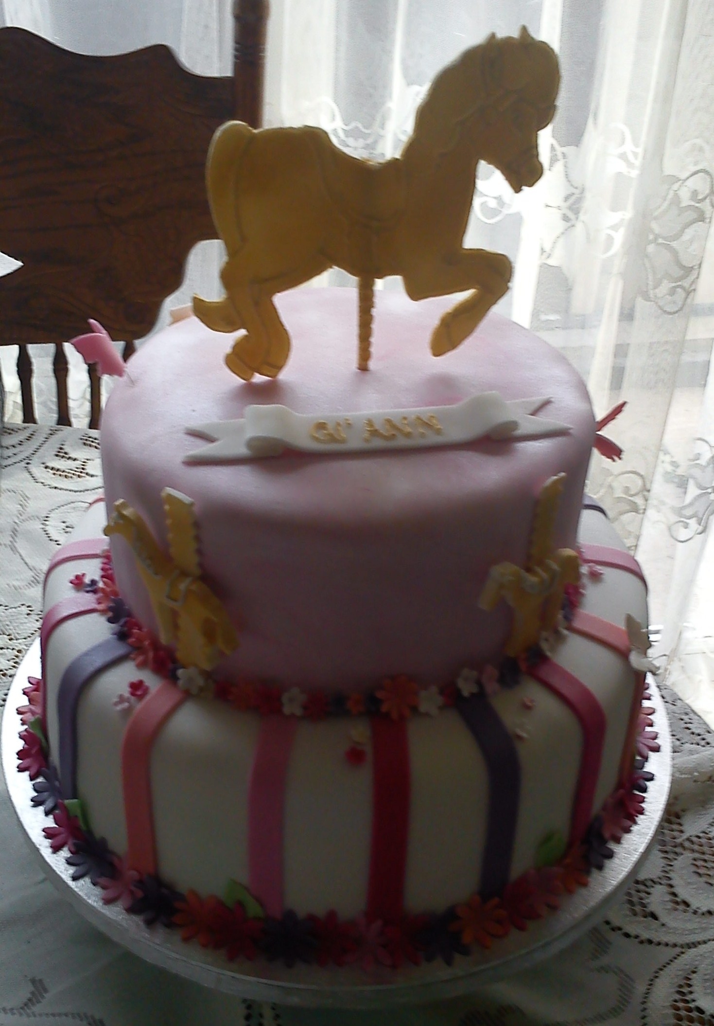 Carousel Inspired Christening Cake Carousel inspired christening cake - very last minute!