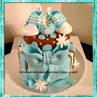 Baby Shower Cake - Boy Baby shower two tier cake, bottom is marble nutalla, top is red velvet cream cheese, covered with fondant and topped with handmade blue...