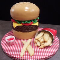 Cheeseburger And Fries Buns And Toppings Are Fondant Used Textured Chocolate Ganache For The Burger Real Sesame Seeds On Top Fries A Cheeseburger and Fries. Buns and toppings are fondant. Used textured chocolate ganache for the burger. Real sesame seeds on top. Fries are...