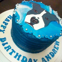 This Cake Was Made For A Dog Lover I Hand Painted The Dog Using Custom Blended Gel Color On Fondant To Match His Actual Dog Named Roxy I This cake was made for a dog-lover! I hand-painted the dog (using custom blended gel color) on fondant to match his actual dog named Roxy....
