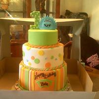 Monster Themed *gumpaste monster and number "1",MMF,SMBC,chocolate,redvelvet,and white