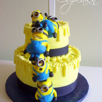 Despicable Me Cake With Stacked Mmf Minions Despicable Me cake with stacked MMF minions.