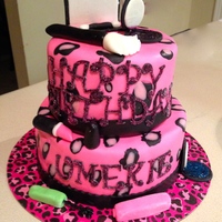 Pink Cheetah Print W Make Up Accessories Top Amp Bottom Cake Vanilla Cake W Vanilla Buttercream Pink Cheetah print w/ Make-Up accessories (Top & Bottom cake Vanilla Cake w/ Vanilla Buttercream)