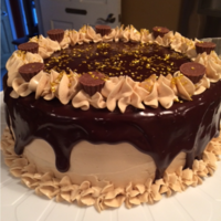 Chocolate Peanut Butter Cake Chocolate cake with peanut butter smbc and chocolate ginash.
