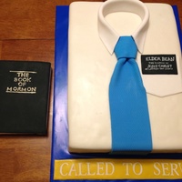 Missionary White Shirt Cake This is the cake I made for a mission farewell open house. Everything on the cake is edible including the missionary tag, The Book of...