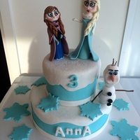 Frozen Cake I made this cake for my niece's 3rd birthday party. Elsa, Anna and Olaf are all made out of fondant.