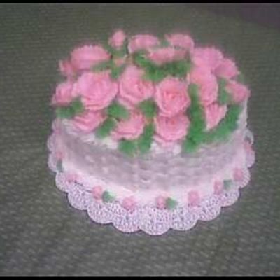 Basket Of Pink Roses Top View.