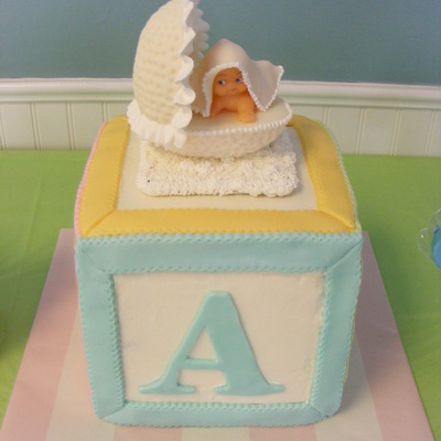 Baby Block Cake In Buttercream With Colored Fondant Accents Cake Topper Is Made From Fondant Covered Sugar Egg And Fondant Blanket I Foun