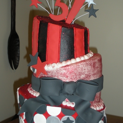 Red And Black Topsy Turvy Cake