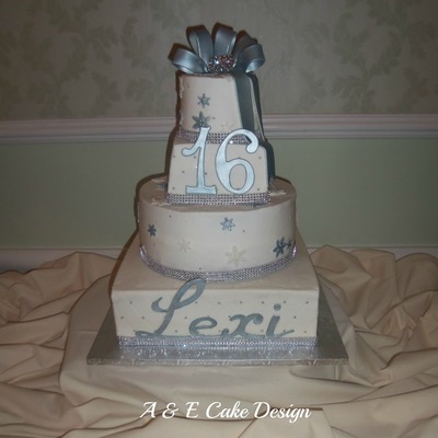 All Butter Cream 141275 Fondant Snow Flakes Bow And Letters Hand Cut Number With A Cutter Bling Around The Bottom Of Each Teir And