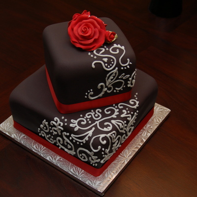 Black White Red Birthday Cake