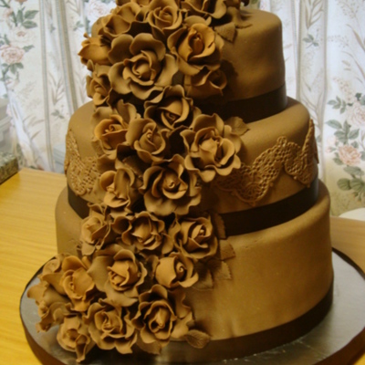 Chocolate Cake With Ganache Undercoat And Modelling Chocolate Fondant Cascade Of Modelling Chocolate Roses
