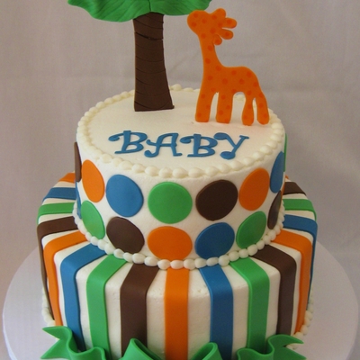 Jungle/polka Dot/stripe Baby Shower Cake