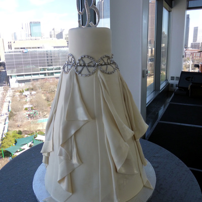 Wedding Dress Replica Drapes With Satin Edges