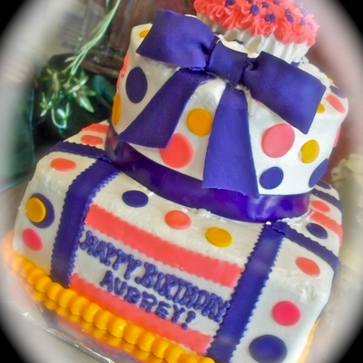 Purple Bow/dot Tiered Cake