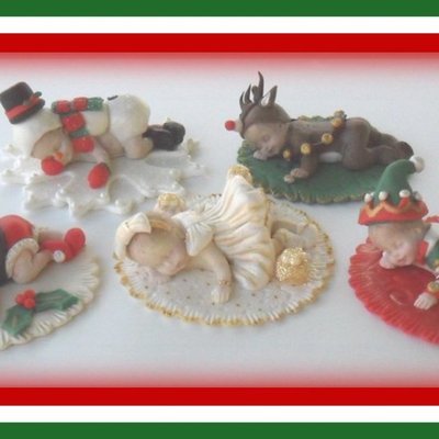 Christmas Babies Used A Mold For The Babies Then Made Fondant Outfits For Each One Santa Snowman Reindeer Elf And Christmas Dress