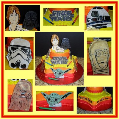 Star Wars Characters Hand Painted With Food Coloring On Fondant Luke Skywalker Darth Vader R2D2 C3Postorm Trooper Chewbacca And Yoda