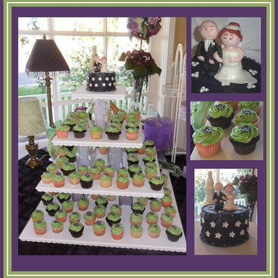 Cupcake Wedding With 6 Round Topper Handmade Fondant Bride And Groom Bride Was Pregnant So Her Figure Represented That