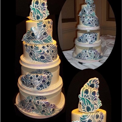 Peacock Feather Wedding Cake Coconut Cake With Toasted Coconut And Vanilla Filling Iced In Smbc Buttercream With Ri Stencils On Gumpaste