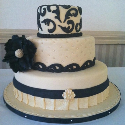 Black And Ivory Scroll Wedding Cake