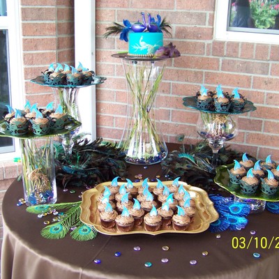 Peacock Theme Cake And Cupcakes