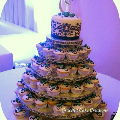 Black And White Damask Cupcake Wedding